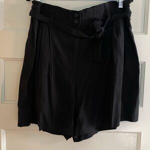 Vera Wang High-Waist Black Paperbag Belted Shorts NWT